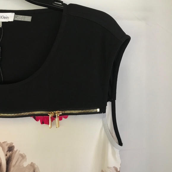 *SOLD* Calvin Klein Zippered Top Blk/Crm Floral Lg - Picture 3 of 10